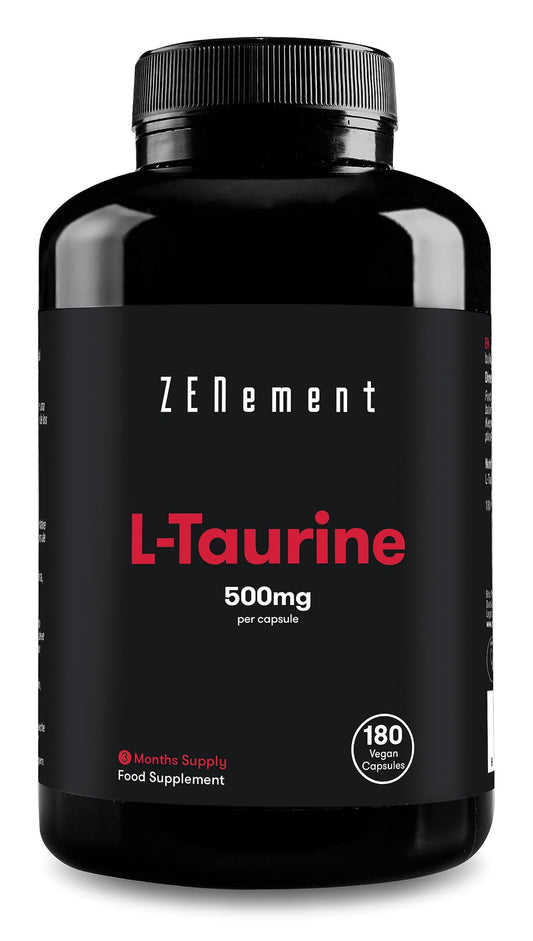 Taurine Supplement 1000mg Capsules Per Serving | 180 High Strength Taurine Capsules Vegan (3 Months Supply) | Pre Workout Supplement for Men & Women | Essential Amino Acid | Gluten Free | Zenement
