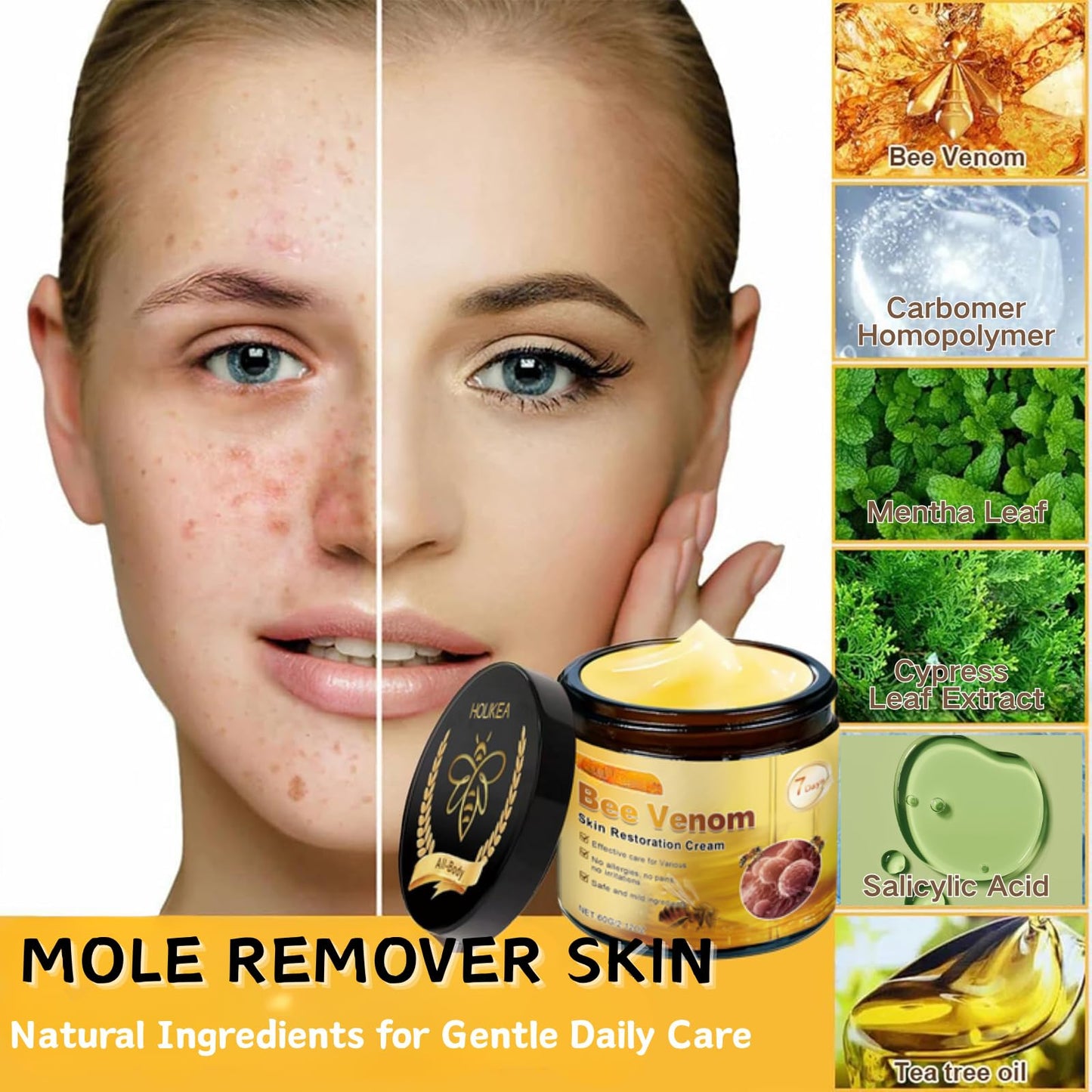 IZBEAUVO Bee Venom All-in-One Cream, BeeVenom SkinTreatmentCream with Allantoin & Mint | Lightweight Non-Greasy Formula | Improves Skin Texture & Skin mole Remover | Bee Venom Cream for All Skin Types | 60g