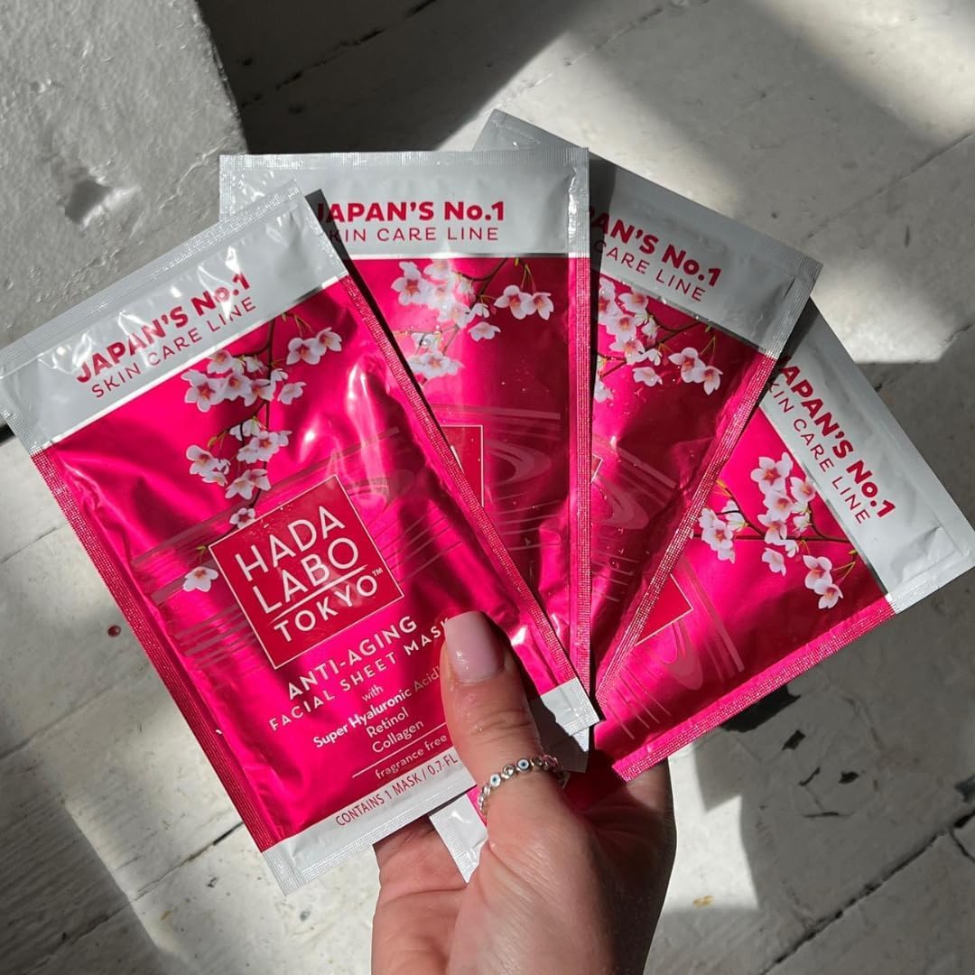 Hada Labo Tokyo - Anti-Ageing Facial Sheet Masks, With Super Hyaluronic Acid, Collagen & Squalane, For Age 40+ (Pack of 10)