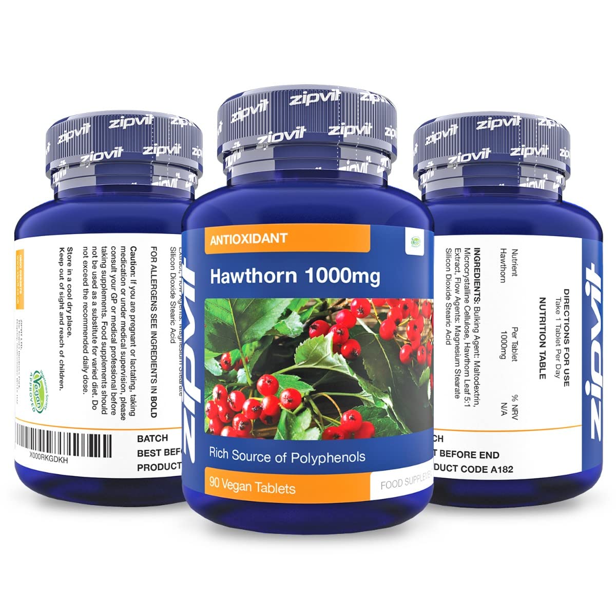 Hawthorn 1000mg, 90 Vegan Hawthorn Tablets. 3 Months Supply.