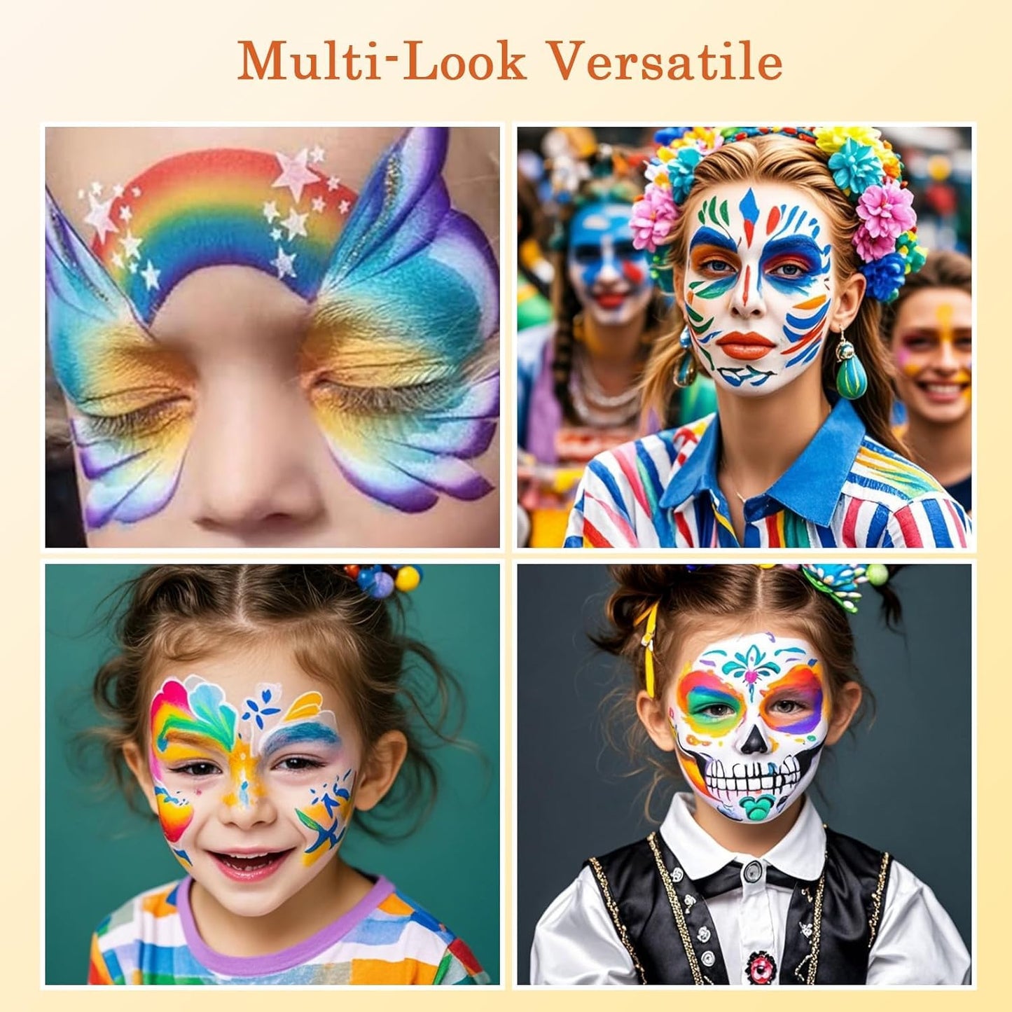 Rainbow Face Paint- Water Activated Painting with 6 Vibrant Colors, Quick Drying and Easy Wash Off, Safe Non-Toxic Formula, With Built-in Brush for Portable Use (2#)