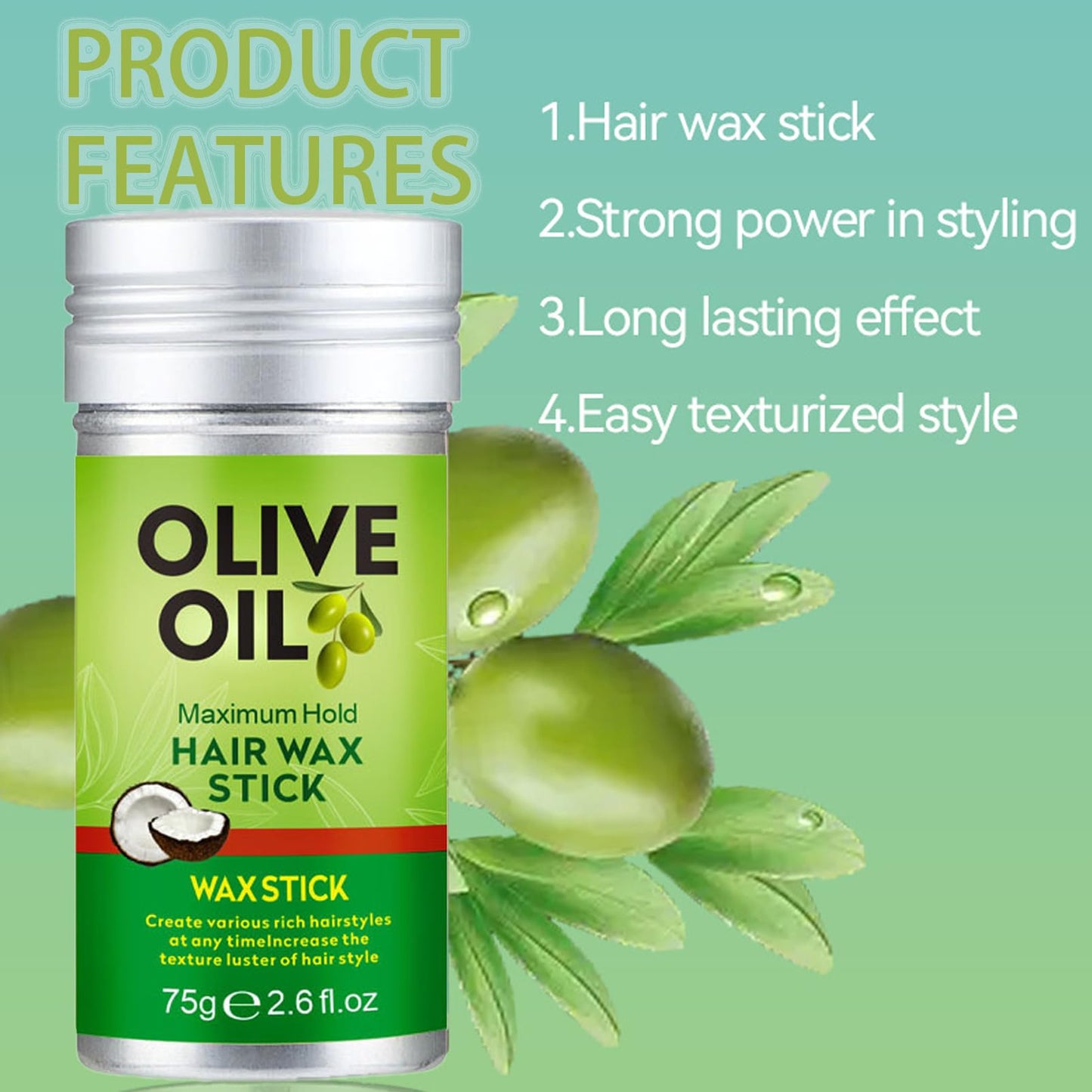 1PCS Olive Oil Hair Wax Stick,Styling Wax for Smooth Wigs,Unisex Hair Pomade Stick Edge Control Stick, Non-greasy Styling Wax for Flyaways Edge Frizz Hair