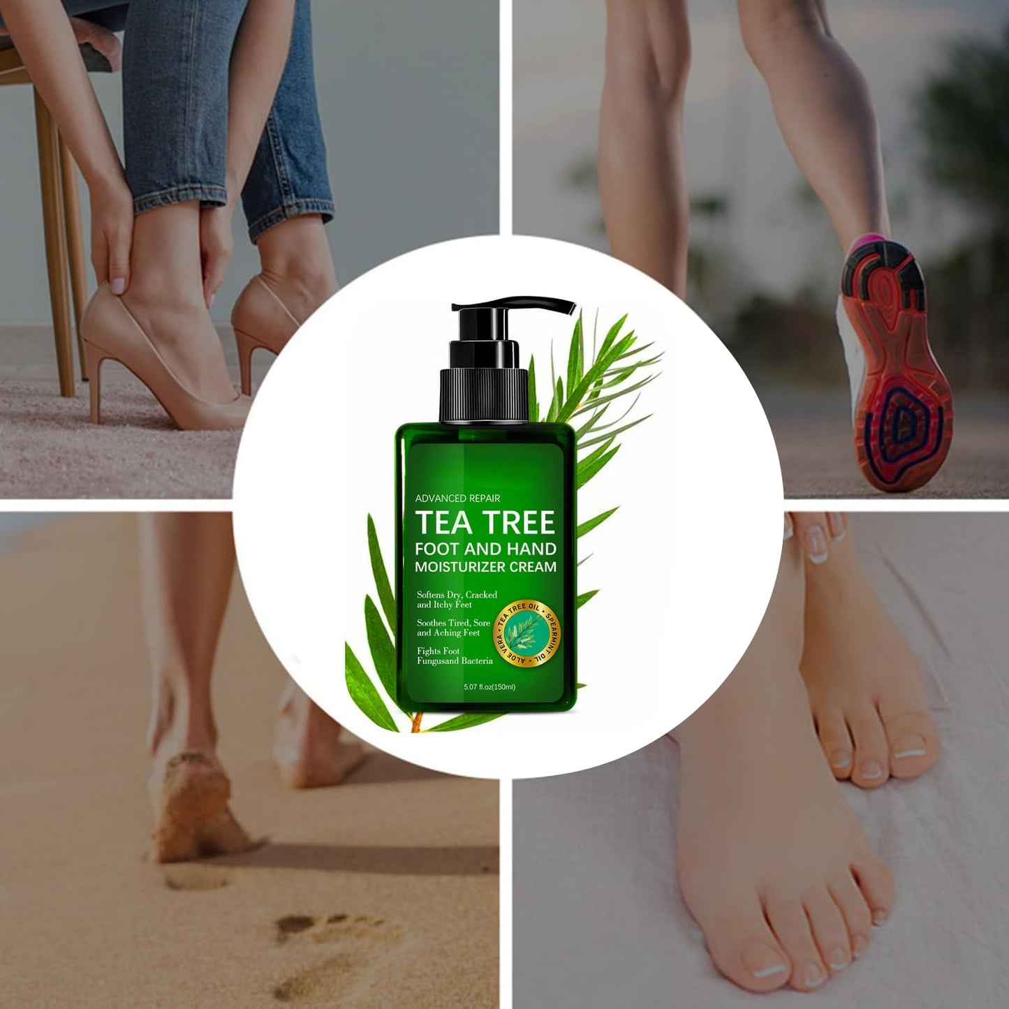 IZBEAUVO Tea Tree Oil Foot Cream 150ML, Foot Cream For Very Dry Feet, Cracked Heel Repair Cream, Tea Tree Cream, Intensive Moisturizer Heel Balm For Cracked Heel,Softens Feet&Hand&Knee