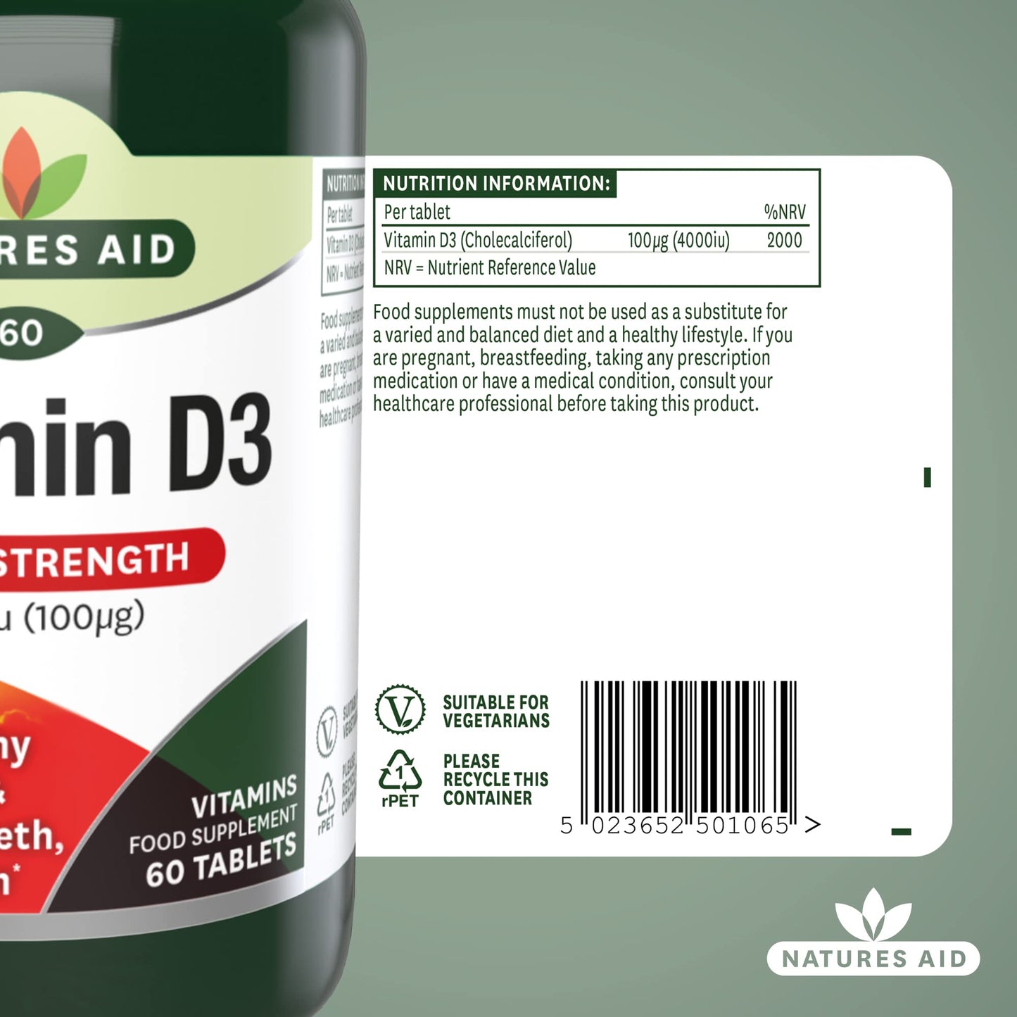 Natures Aid Super Strength Vitamin D3 4000iu, 60 Tablets