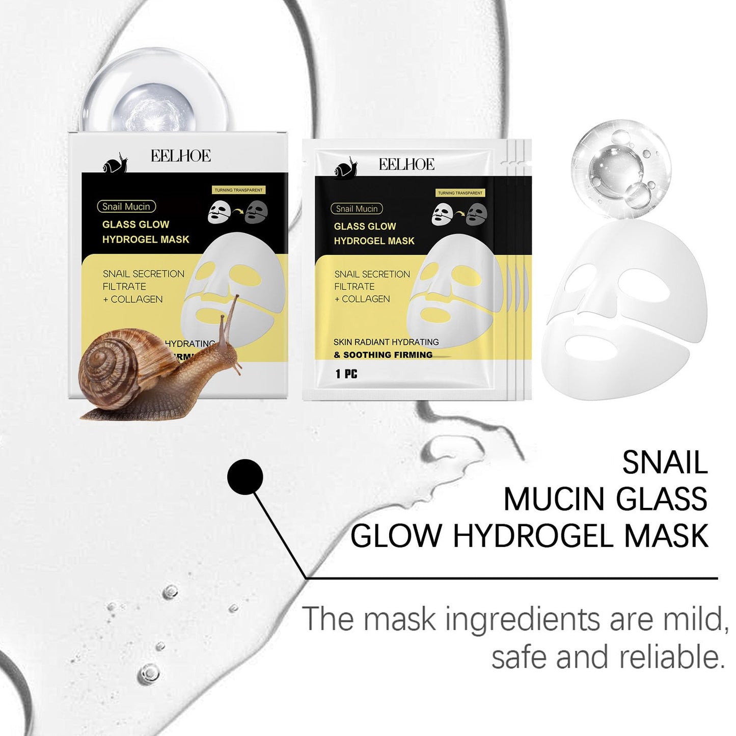 4PCS Collagen Mask for Anti Aging - Snail Mucin Collagen Face Mask - Glass Glow Hydrogel Face Masks Skincare - Hydrating, Lifting and Firming Facial Mask - Anti Wrinkle Face Mask - Face Masks Beauty