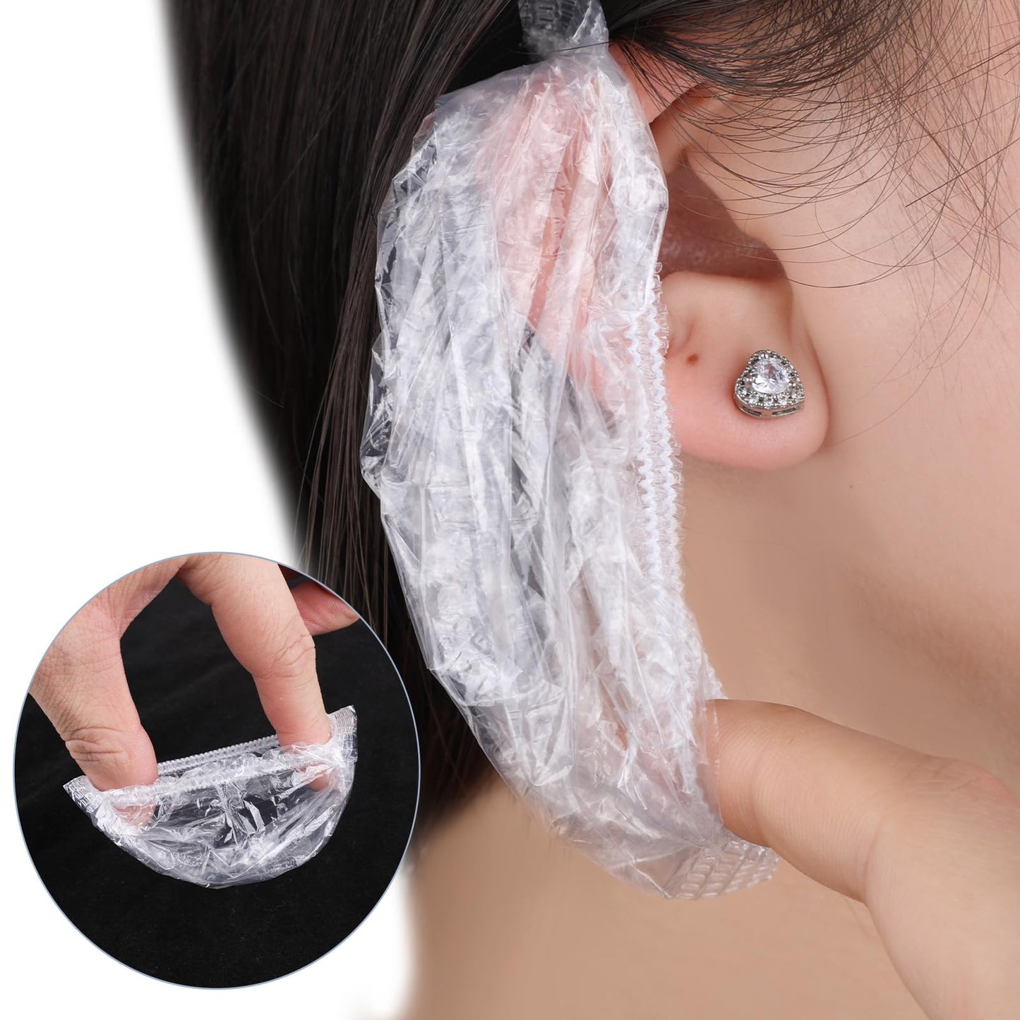 100 Pcs Ear Covers for Hair Dye, Clear Disposable Ear Covers for Shower Waterproof Plastic Ears Protectors Ears Shower Caps Care for Hair Dye Bathing Spa Salon Home Hotel