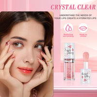 Ceboic 2Pcs Crystal Jelly Moisturizing Lip Oil Set, Long Lasting Plumping Lip Gloss Transparent Hydrating Lip Glow Oil, No-Sticky Toot Lip Balm Honey & Peach Liquid Lipstick Lip Care Tools