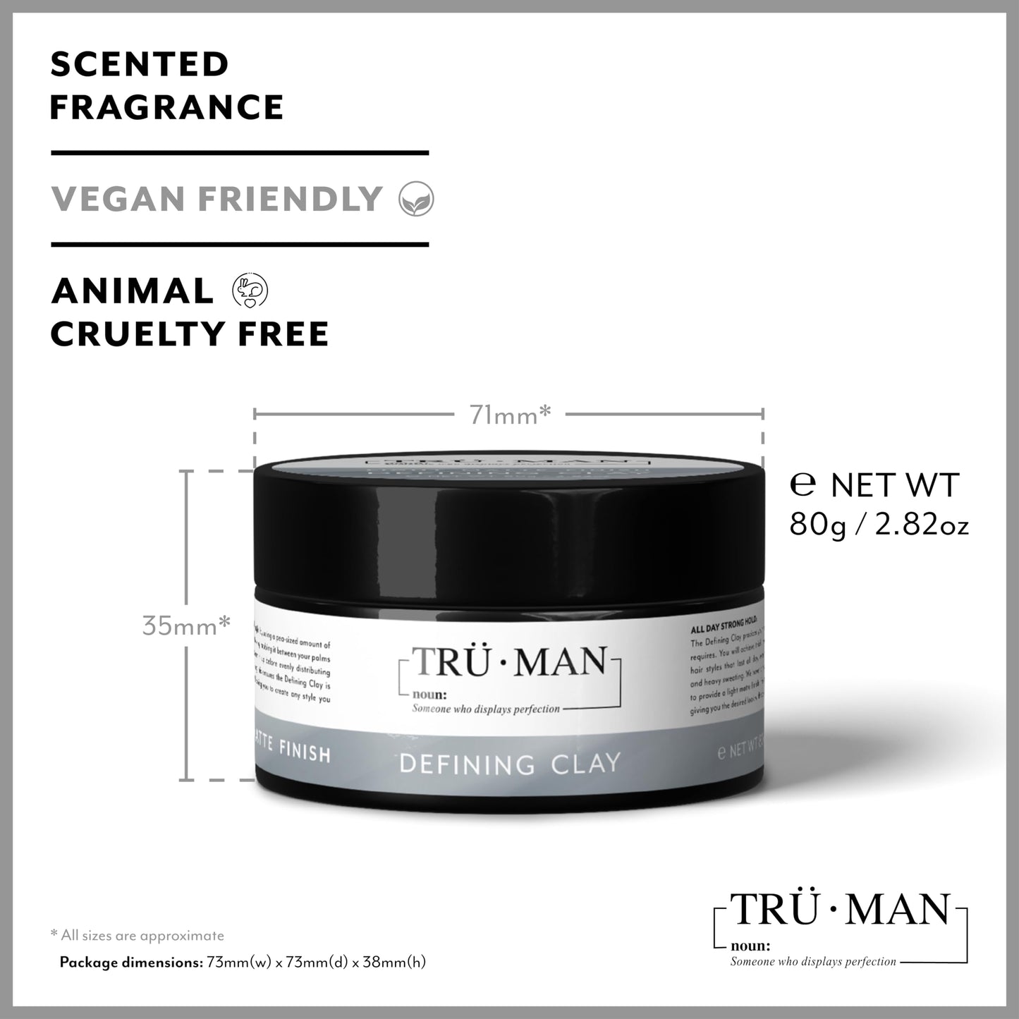 Tru Man TRU•MAN Defining Clay: All-Day Strong Hold Improves Texture & Thickness, All Hairstyle Types, 80g, 2.82 Oz
