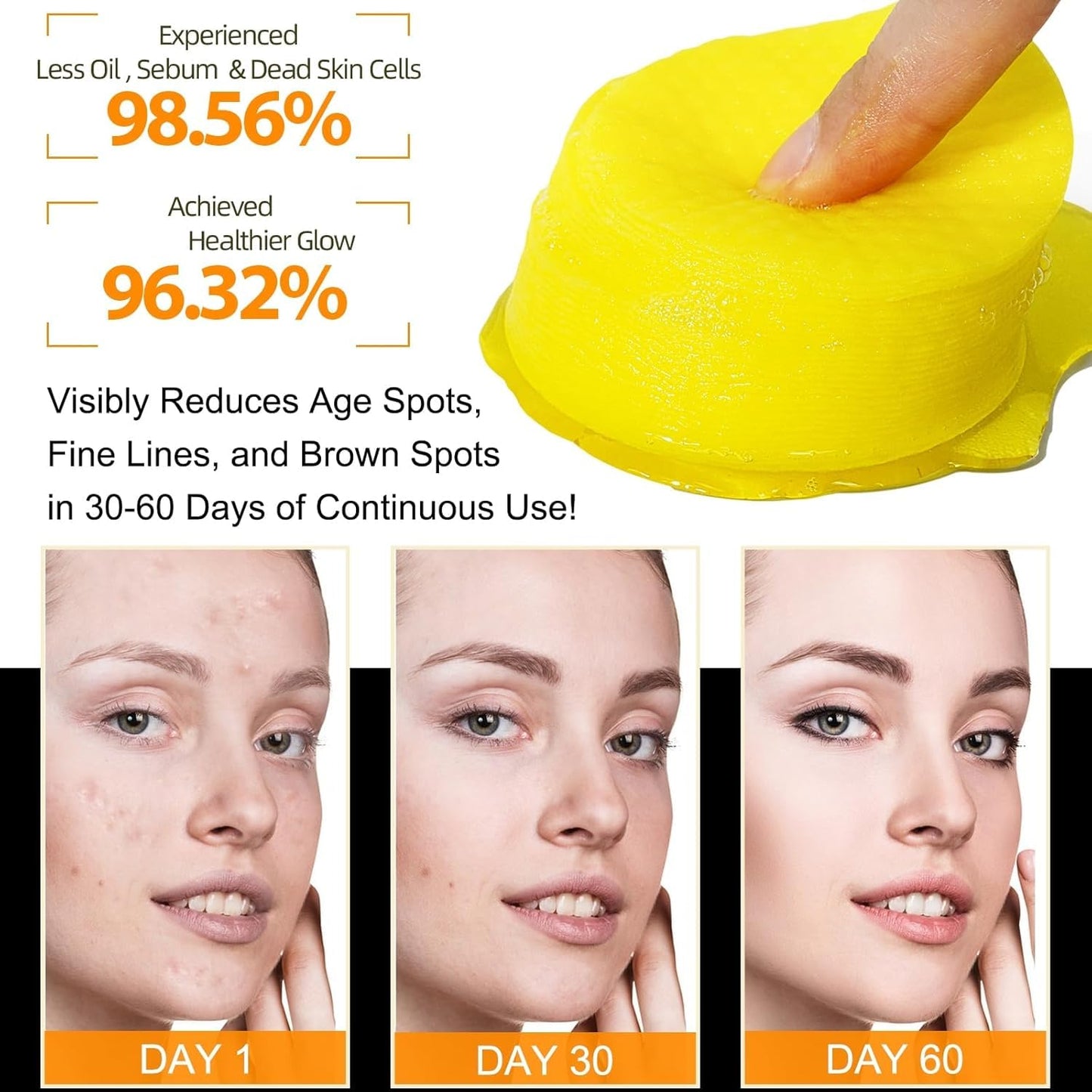 ALLILUYAA 50Pcs Turmeric Kojic Acid Pads,Turmeric Kojic Acid Cleansing Pads, Face Turmeric & Kojic Acid Pads, Turmeric Cleansing Pads for Dark Spots, Turmeric Pads Infused Foaming Exfoliating Pads