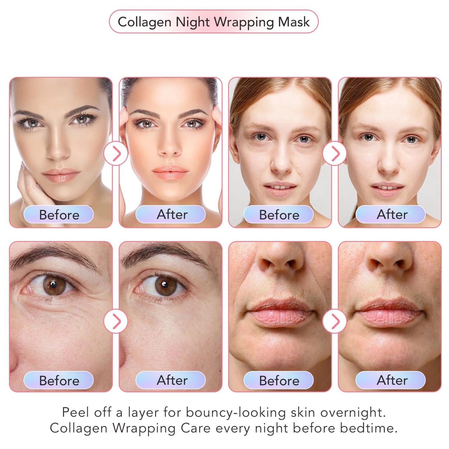 Collagen Night Wrapping Mask 75ml, Collagen Face Mask, Overnight Sleeping Mask with Hydrolysed Elasticity Visible Improved, for Dry & Dehydrated Skin, Reduce Skin Sagging & Dullness