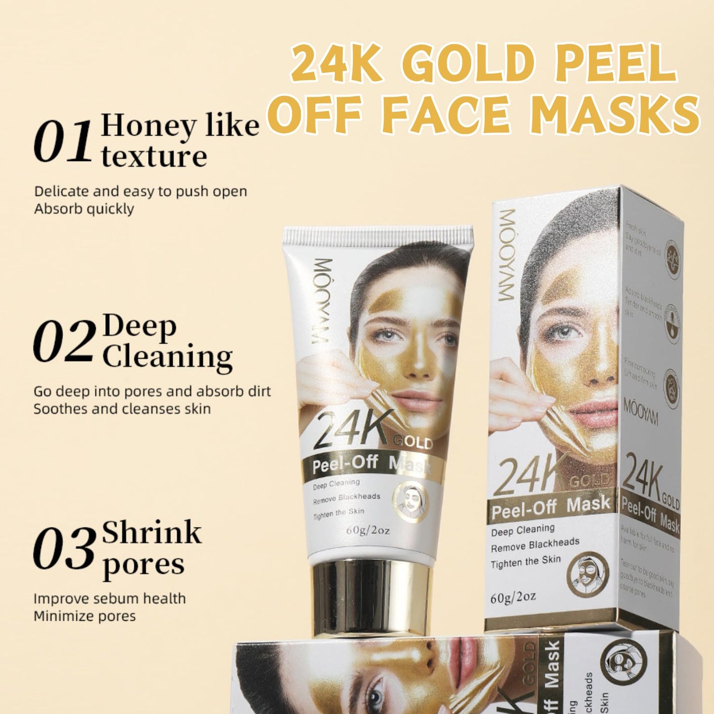 Trendyfave 24K Gold Peel Off Face Masks, Blackhead Remover Peel Anti Wrinkle Anti Aging Facial Mask, Blackhead Peel Off Mask, Deep Skin Clean Purifying Acne, Reduces Fine Lines, Skin Care Peeling Face Mask