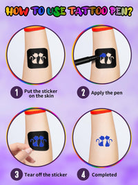 EBANKU 10PCS Temporary Tattoo Pens, Body Tattoo Markers for Skin Dual Tip Tattoo Pen for Thick and Thin Lines With 14 Tattoo Stencils and 10 Dinosaur Stickers for Kids