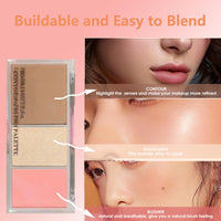 OKAQEE 3 In 1 Highlighter & Contour & Blusher Palette - Long-Lasting Powder Baked Makeup Set - Versatile Highlighter Makeup Palette for Shaping & Glowing Effect - Smooth Blush Glow Matte Natrual Makeup