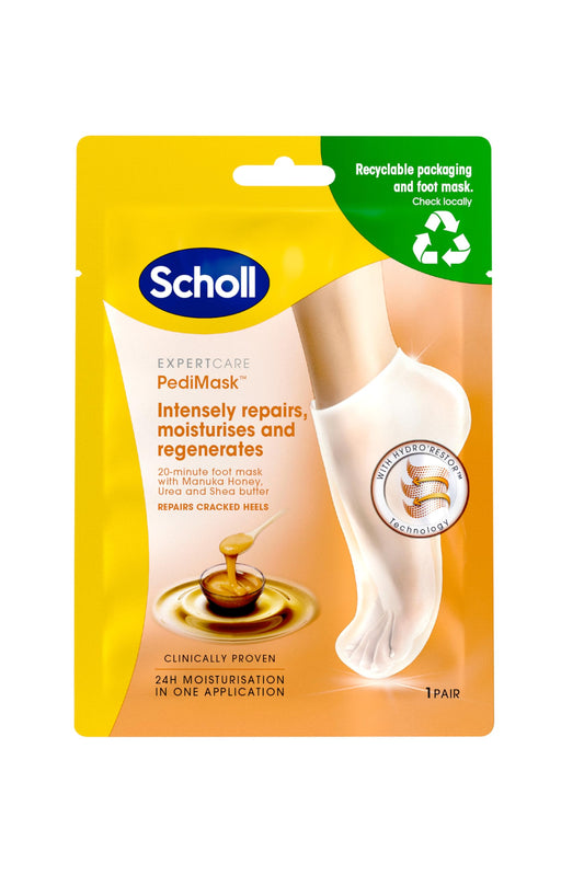 Scholl PediMask for Soft Feet, Deep Moisturising Pedicure Foot Mask with Manuka Honey, Urea and Shea Butter, Clinically Proven for Softer Feet