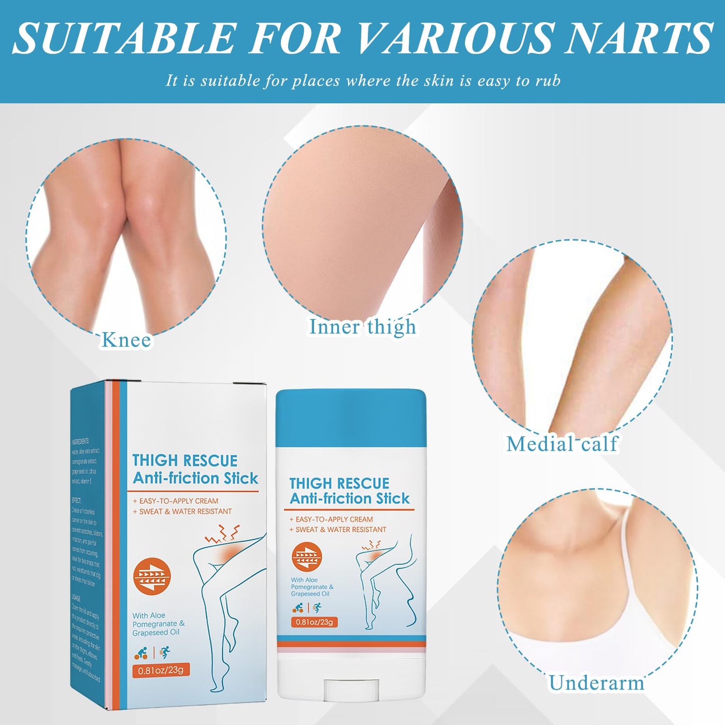 Nadiaen 2PCS Anti Chafe Balm,Anti-Chafe Stick,Anti Chafing Cream Chafing Cream Chub Rub Stick Thigh Friction and Skin Protection Rescue Cream Anti Chafe Waterproof Slip-On Anti-Chafing Stick