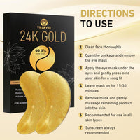 VILLAVER 24K Gold Under Eye Collagen Patches - Reduce Dark Circle,Puffiness, Wrinkles & Fine Lines - Eye Mask for Men & Women (20 Pair)