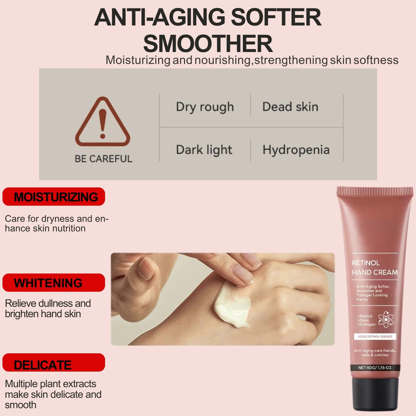 AHVKNU Retinol Hand Cream,Retinol Anti-Aging Hand Lotion,Retinol Moisturizer with Shea Butter & Collagen for Smooth, Youthful Looking Hands, Nails & Cuticles.Relief Intense Moisture Hand Cream for Women Men