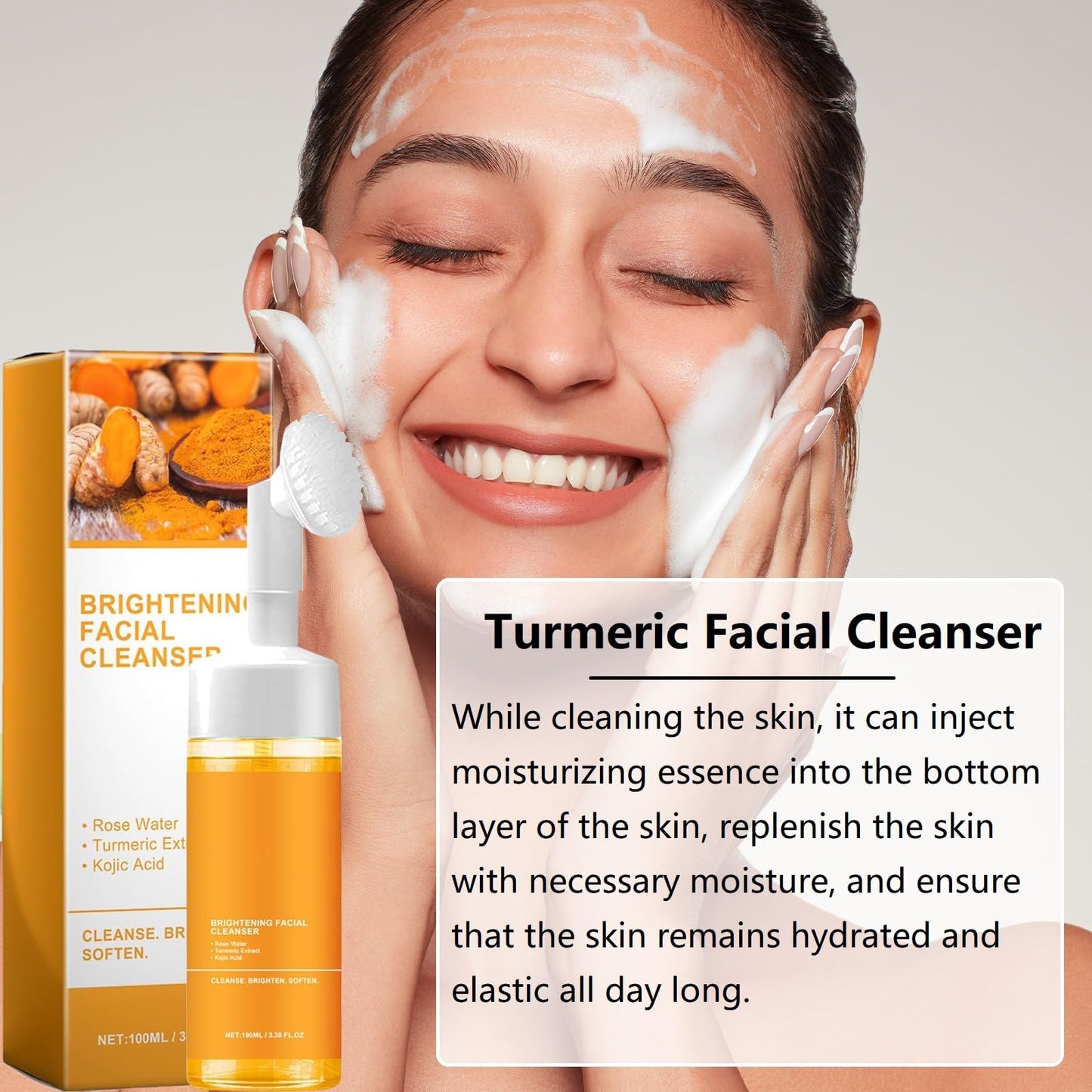 Bavooty Turmeric Foaming Cleanser,Turmeric Face Cleanser,Turmeric Face Wash,Brightening Turmeric Face Cleanser,Deep Cleansing Foaming Turmeric Oil Cleanser for All Skin,Deep Cleansing of Face Skin(100ML)
