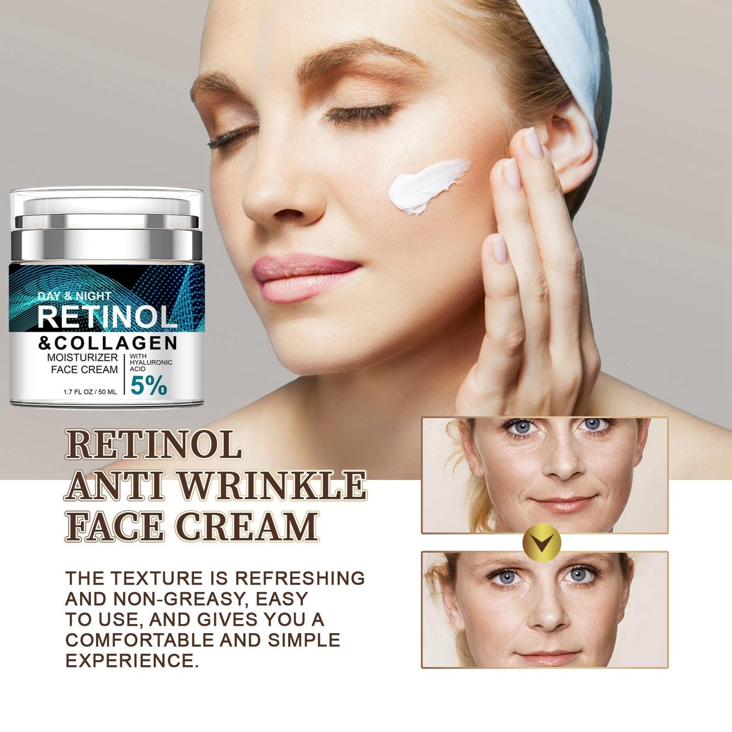 Oumun Retinol Collagen Cream for Face With 5% Hyaluronic Acid,Face Cream for Women,Retinol Face Cream With Collagen,Retinol Serum for Face,Anti-Aging Retinol Cream,Anti Wrinkle Face Cream,Night Moisturiser