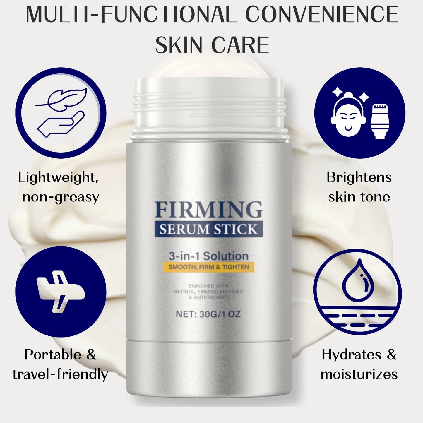 Shefave Retinol Firming Serum Stick, 3-in-1 Advanced Retinol Face Stick, Anti Wrinkle Firming Serum for Smooth, Firm & Tighten Face, Neck, Jawline, Nourishing Anti Aging Eye Balm Cream for All Skin Types, 30G