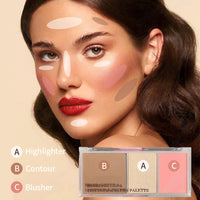 OKAQEE 3 In 1 Highlighter & Contour & Blusher Palette - Long-Lasting Powder Baked Makeup Set - Versatile Highlighter Makeup Palette for Shaping & Glowing Effect - Smooth Blush Glow Matte Natrual Makeup