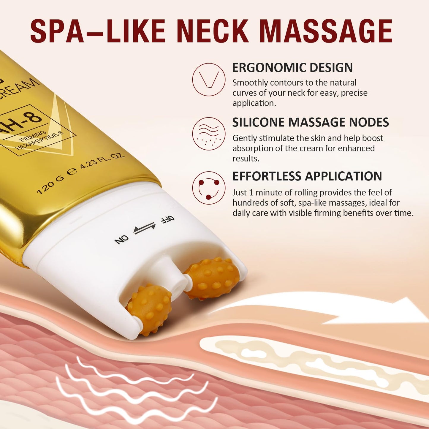 Generic AH-8 Neck Firming Cream, Roller Firming Neck Cream for Sagging & Tighten, Reduces Wrinkles, Improves Elasticity, Moisturizing Skin, Cosmetic Skin Care Repair