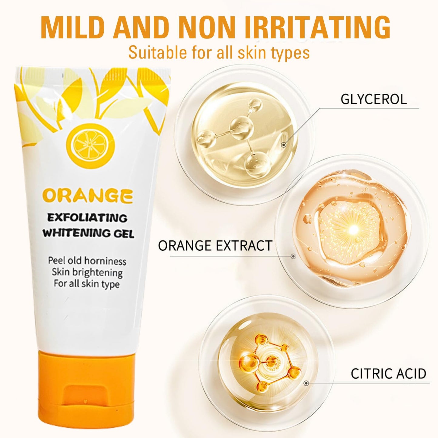 Trendyfave Orange Face Exfoliator, Vitamin C Face Scrub, Mild Exfoliating Face Wash, Orange Exfoliating Gel For Brightening Skin, Exfoliating Scrub Remove Dead Skin For Smooth & Radiant - Face & Body &Knee
