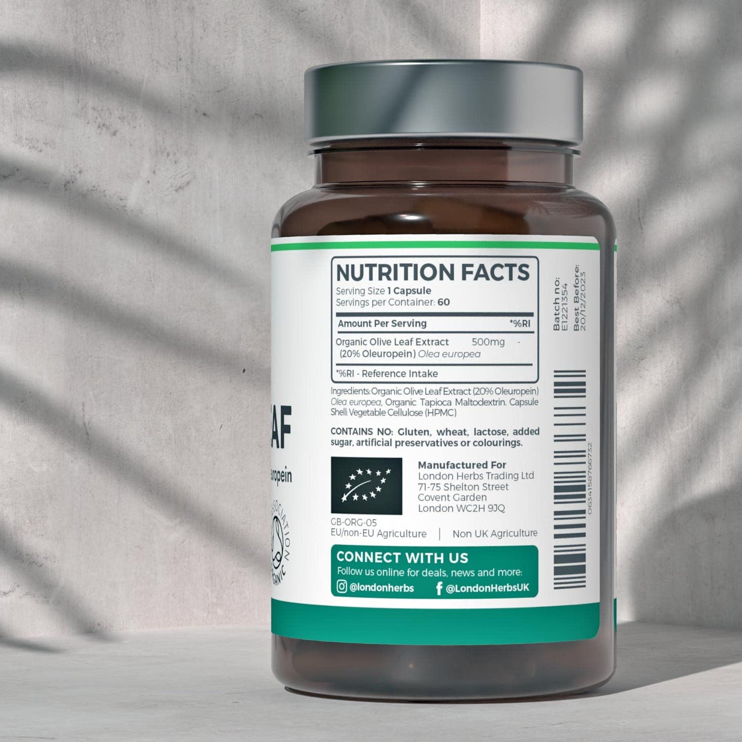 Organic Olive Leaf Extract Capsules | 500mg OLE 20% Oleuropein | Vegan & Gluten Free Herbal Supplement | Made in The UK with Olive Leaves from Spain | Biodegradable Packaging