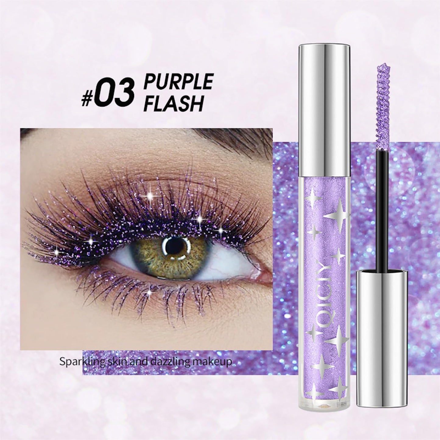 RUICHING Glitter Mascara, Purple Mascara Eye Glitter for Eyelashes, Diamond Shiny Colored Mascara, Long Lasting Smudgeproof Waterproof Sparkling Mascara Eye Make-Up Gift for Women