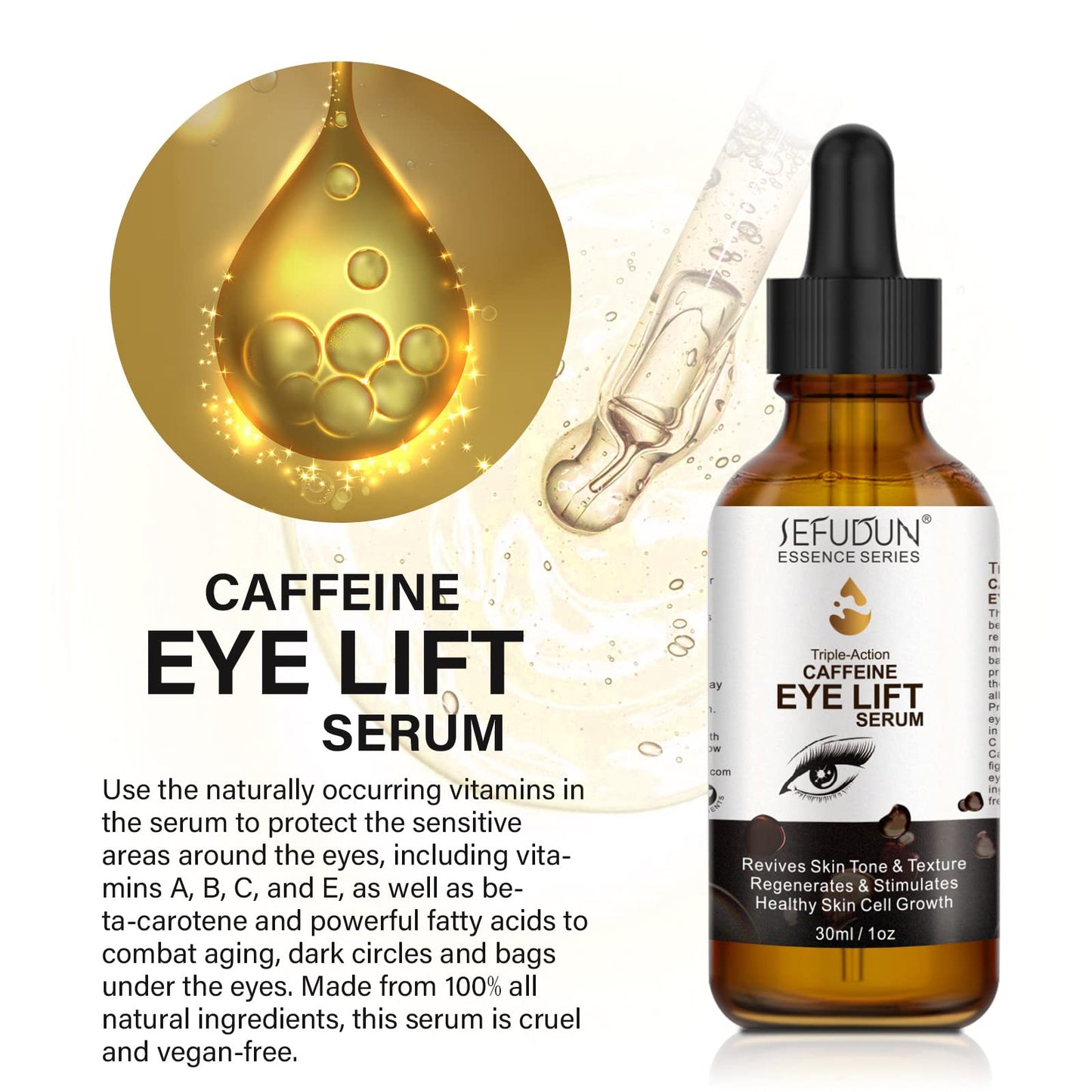 Caffeine Eye Serum ,Anti Aging Serum with EGCG,Vitamin C,Hyaluronic Acid,Collagen,Caffeine Eye Lift Serum-Reduces Puffiness, Dark Circles Under Eye Bags, Wrinkles (Caffeine eye serum)