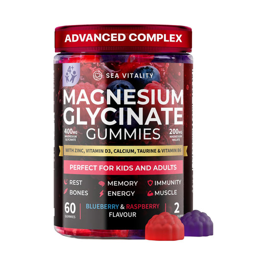 Magnesium Gummies for Kids & Adults - Magnesium Glycinate 400mg with Malate, Zinc, D3, B6 & Taurine – Blueberry & Raspberry Flavours
