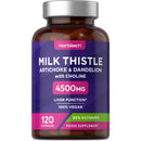 Milk Thistle Capsules 4500mg | 80% Silymarin | Hisht Strength Complex with Artichoke, Dandelion and Choline | 120 Capsules | 100% Vegan Supplement | by Horbaach