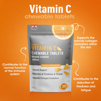 C.Defence Vitamin C Chewable 180 Orange Tablets 1000mg, Supports Immune Health and Helps Fight Colds - Helps Reduce Tiredness and Fatigue