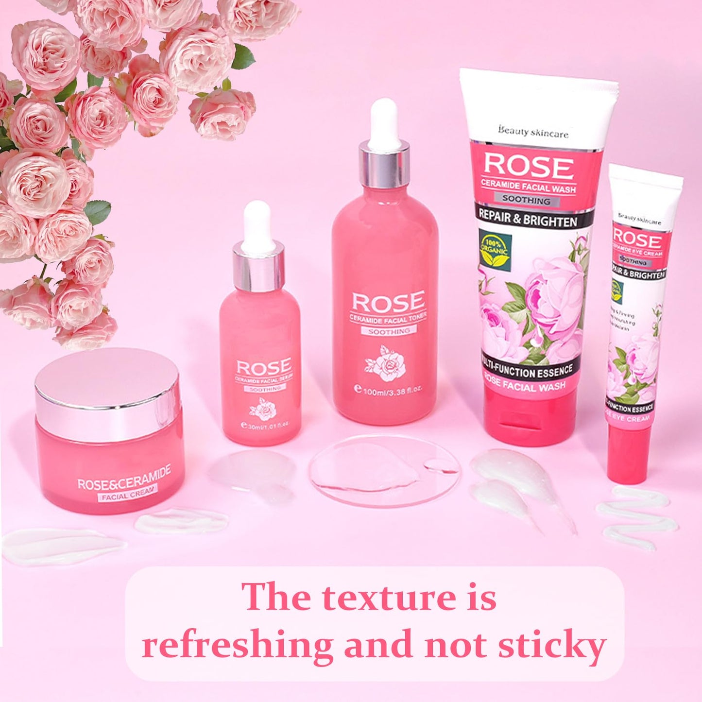 5PCS Rose Skincare Set - Skin Care Sets & Kits - Gift For Women With Cleanser,Eye Cream,Facial Toner,Facial Serum,Face Cream - Gifts For Teenage Girls - Pamper Gifts For Women for Deep Hydration