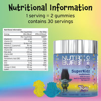 Nutriburst SuperKidz - Chewable Multivitamin for Health, Growth & Development - 13 Essential Nutrients: Vitamin A, B12 C, D3, E, Iron, Omega-3 - Vegan + Sugar Free - Orange Flavour - 30 Gummies