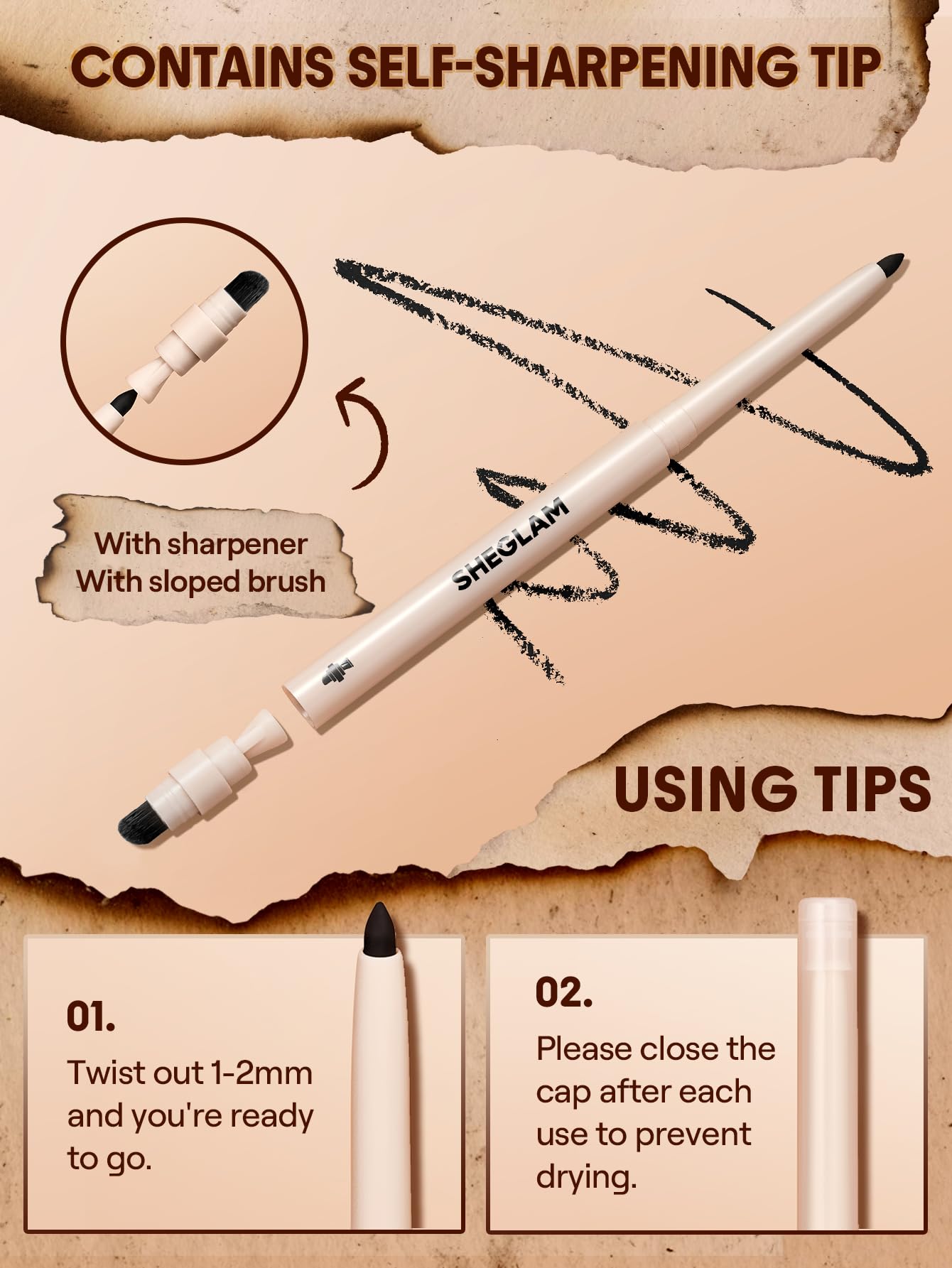 SHEGLAM Gel Glide Eyeliner Pencil Creamy Waterproof Smudgeproof Longwearing Eyeliner-Black
