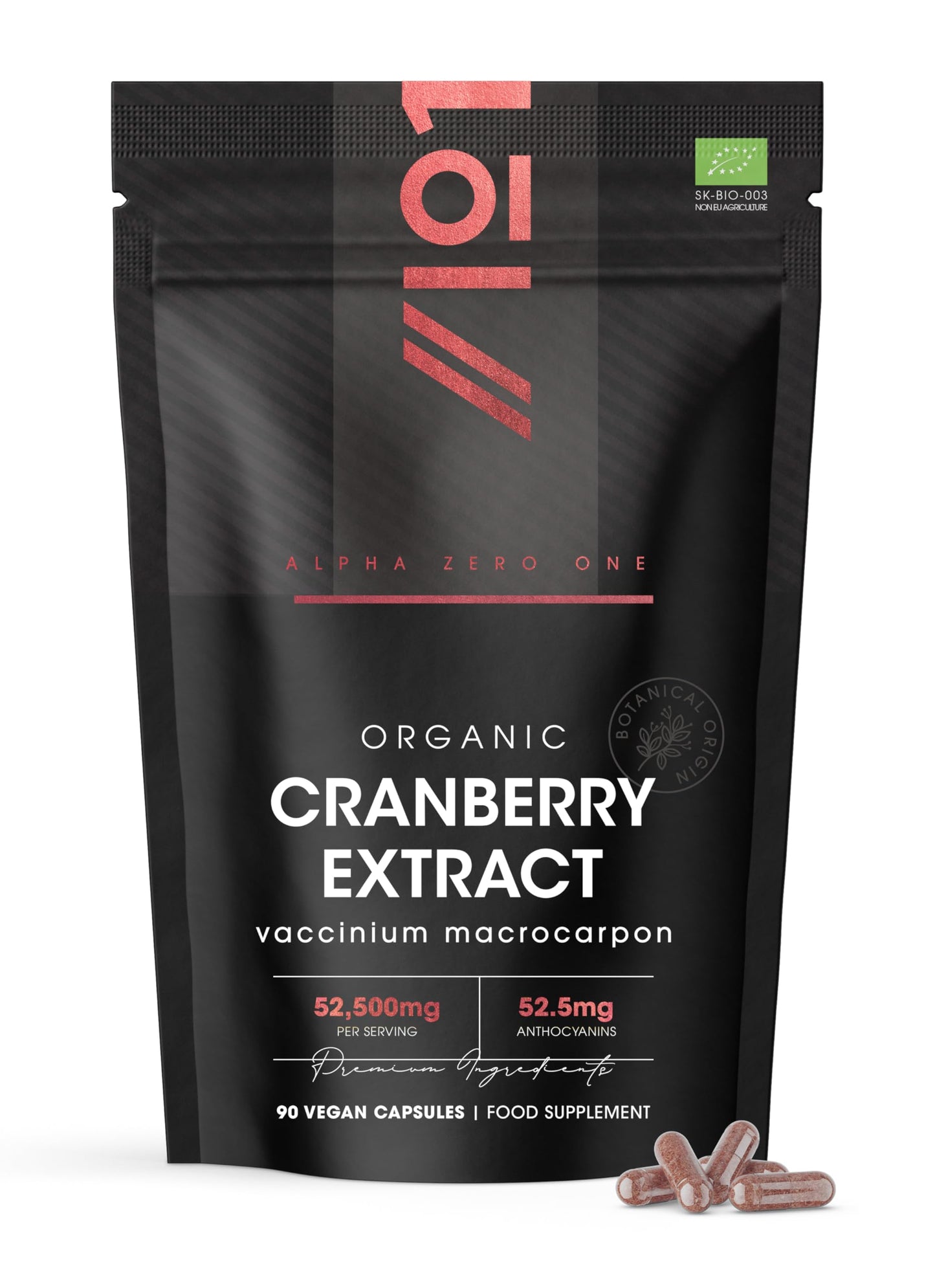 Organic Cranberry Extract 52,500mg – 180 Vegan Capsules – High Strength 52.5mg Anthocyanins Cranberry Extract (Vaccinium Macrocarpon) – by Alpha01