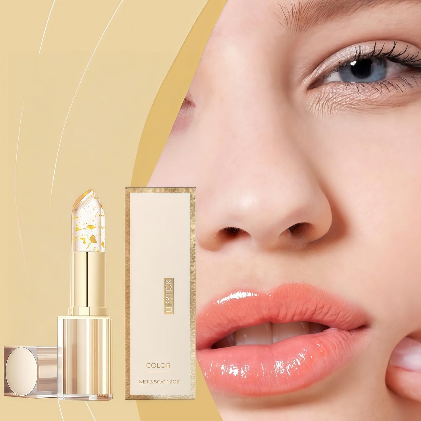 Fankayi Transfer-Proof Color Changing Lipstick with Gold Foil,Transparente Transferproof Gold Crystal Color Changing Lip Stick,24h Long-Lasting Hydration & Glossy Shine Lip Gloss,Colour Changing Lipstick