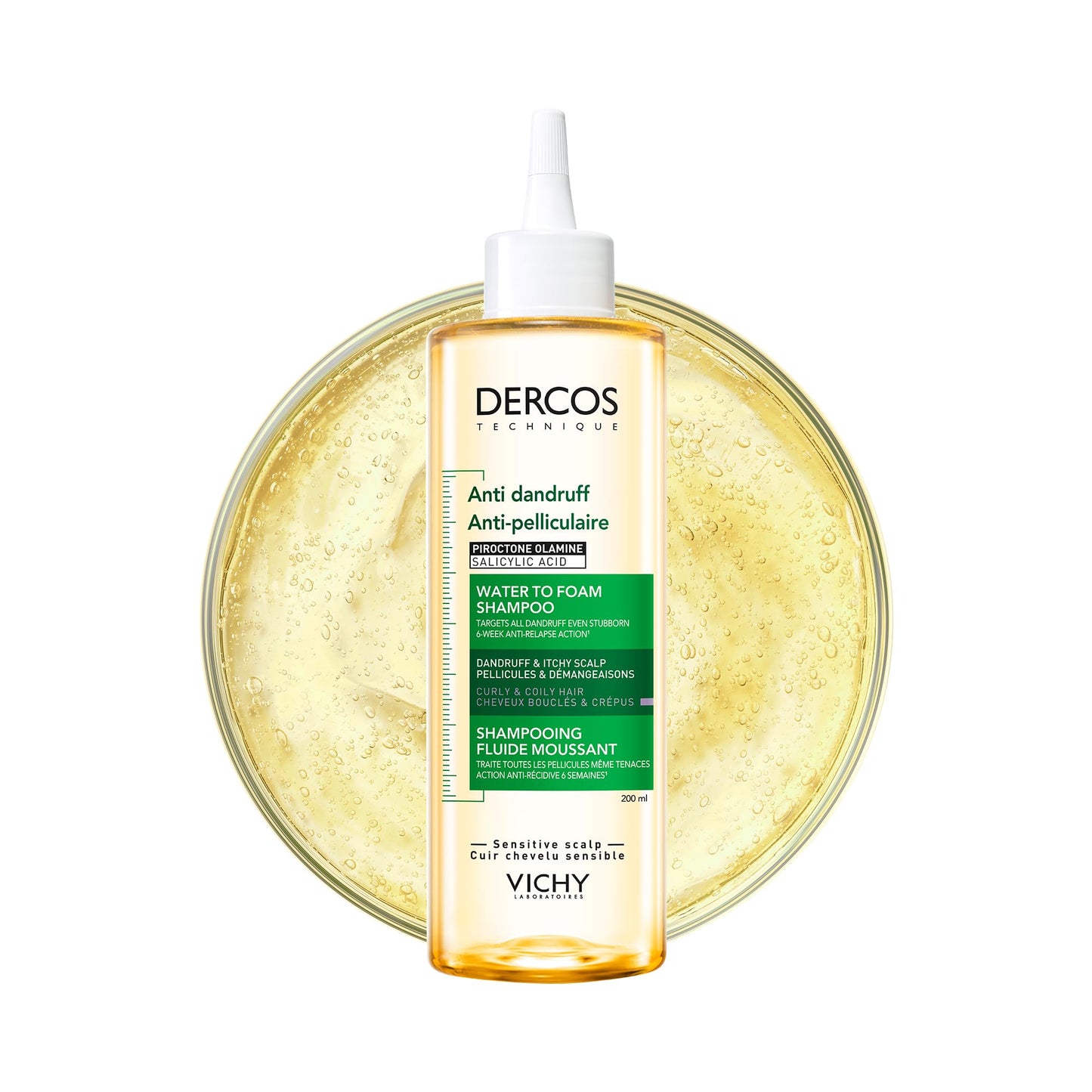 Vichy Dercos Anti-Dandruff Water to Foam Shampoo, for Curls and Coils, 200ml