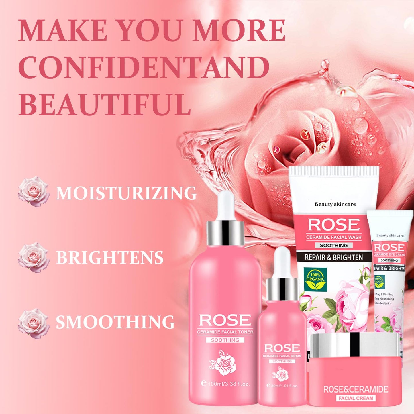 5PCS Rose Skincare Set - Skin Care Sets & Kits - Gift For Women With Cleanser,Eye Cream,Facial Toner,Facial Serum,Face Cream - Gifts For Teenage Girls - Pamper Gifts For Women for Deep Hydration