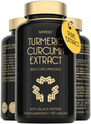 SuperSelf Turmeric Curcumin Capsules High Strength with Black Pepper - Pure Curcumin Extract with 95% Curcuminoids - 60 Tablets One a Day 500mg - Premium Turmeric Herbal Supplements - Enhanced Absorption