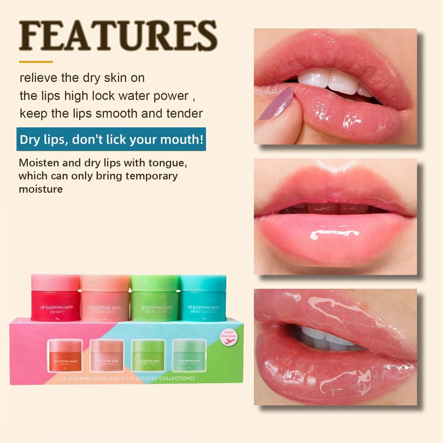 4 PCS Lip Sleeping Mask Set,Day and Night Repair Lip Balm,Lip Mask for Chapped Cracked Dry Lips,Nourishing & Hydrating Sleep Balm,Strawberry Lip Masks,Dry Lips Treatment,Lip Mask Overnight,Lip Care