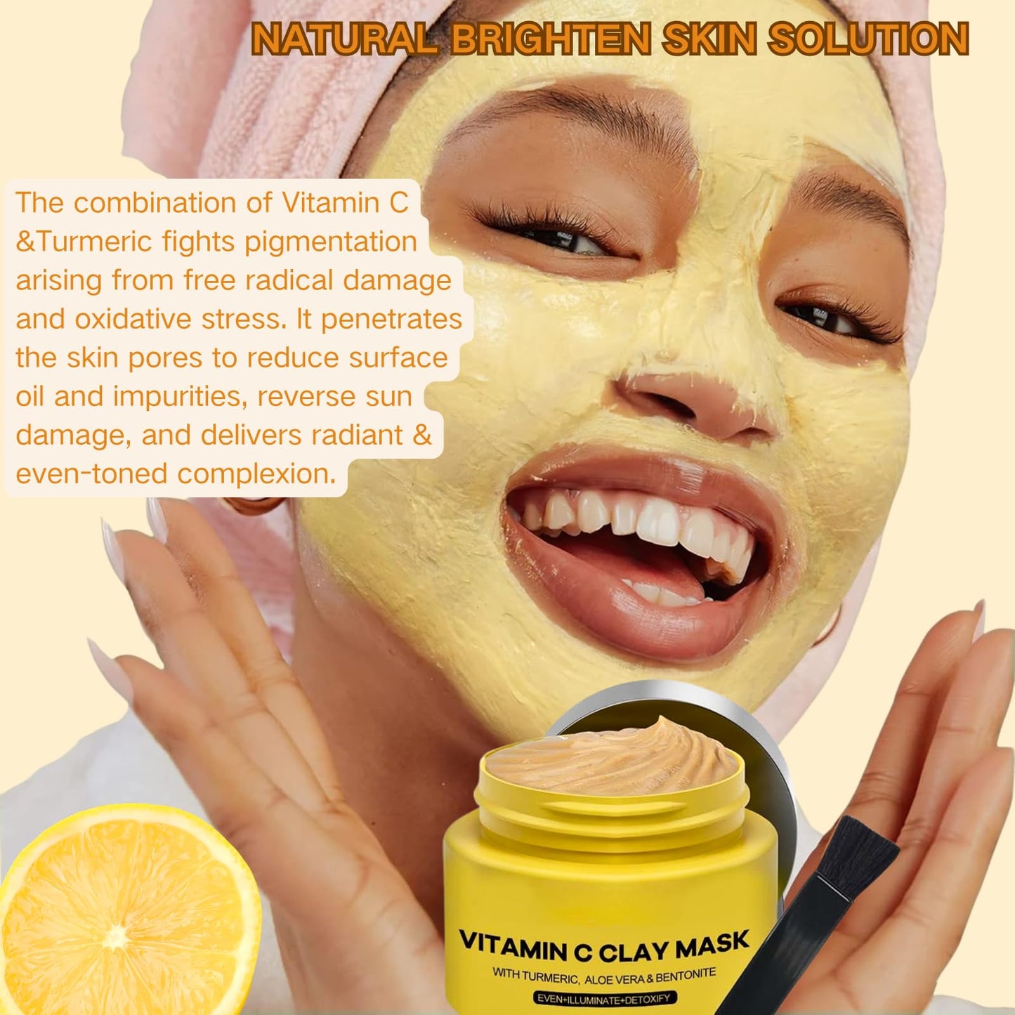 TBeautfave Turmeric Vitamin C Clay Mask Deep Cleansing Face Mask Skin Care Improve Dark Spots and Even out skin tone Facial Mask
