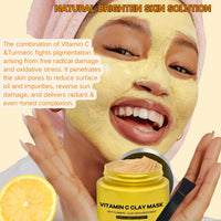 TBeautfave Turmeric Vitamin C Clay Mask Deep Cleansing Face Mask Skin Care Improve Dark Spots and Even out skin tone Facial Mask
