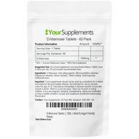 D-Mannose Tablets 1000mg | Easy Swallow Coated Tablets | 60 Pack | High Strength | Natural Relief & Vegan Friendly