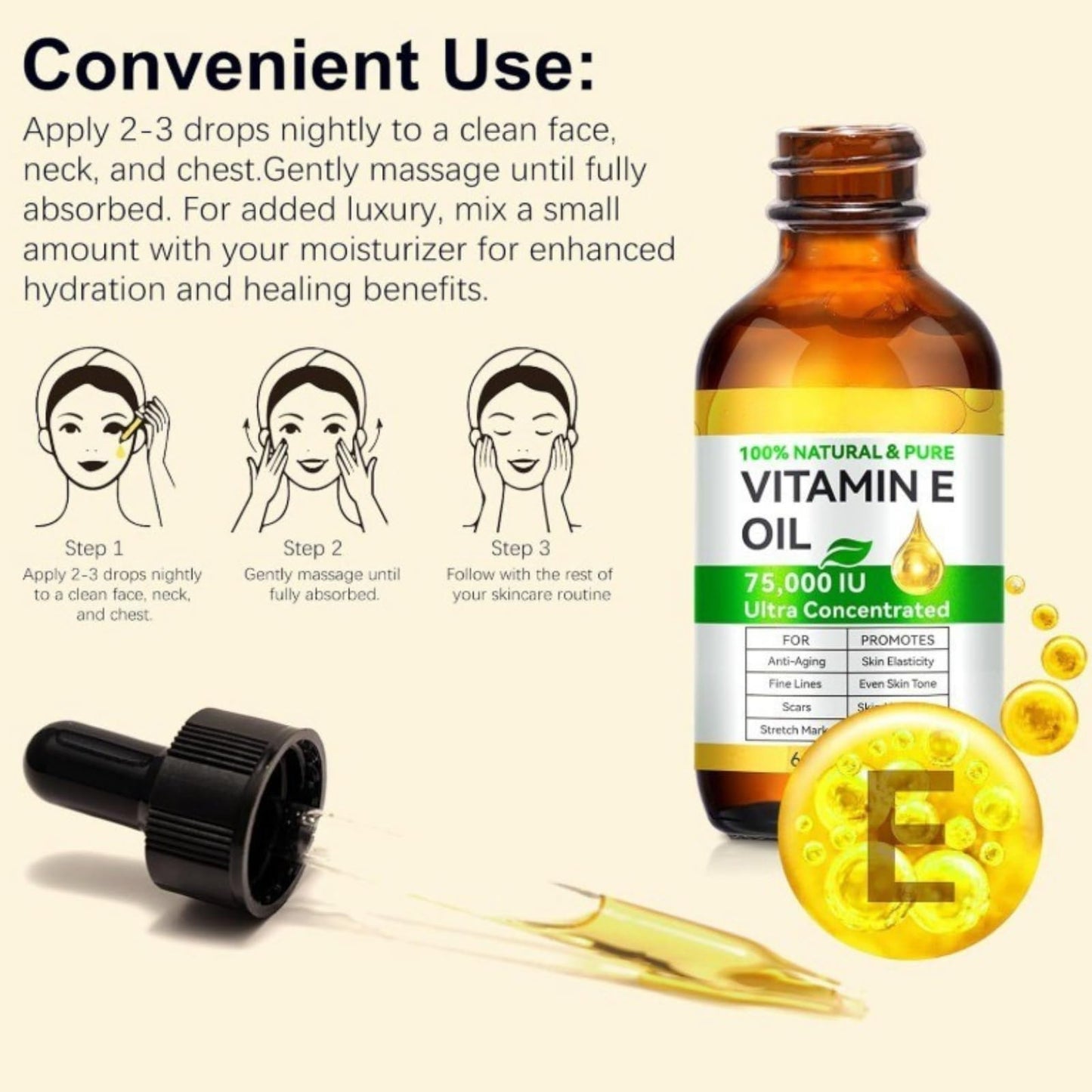 Cureluxe Ultra Pure Vitamin E Oil for Skin - Organic Vitamin E Oil for Face,Body,Hair - Natural Vi-tamin E Scar Oils - Non GMO, Cold Pressed - Deeply Moisturizing & Skin Repair Massage Oils - Easy to Absorbed