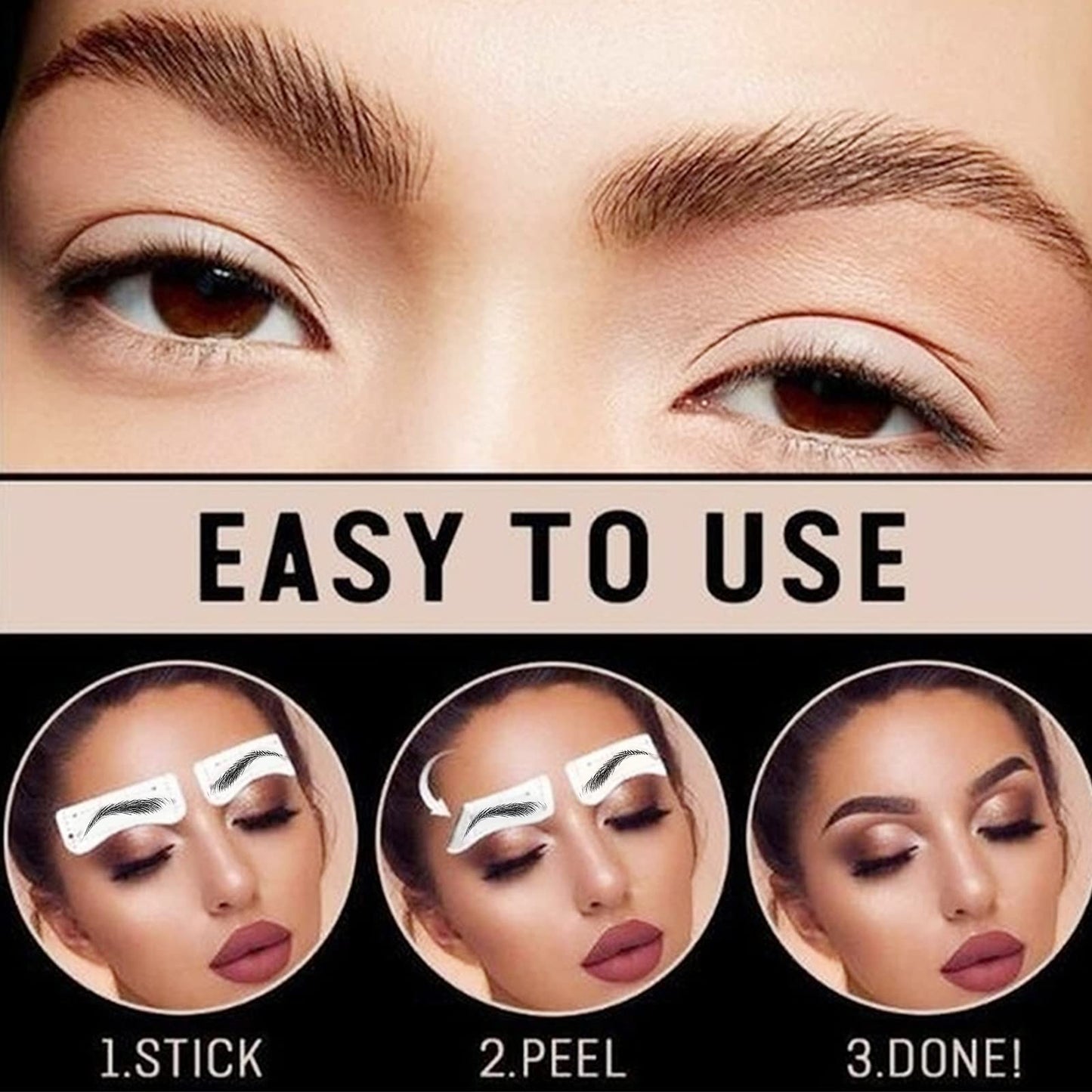 Sibba 6 Sheets Eyebrow Tattoo Eyebrows Sticker Temporary Eyes Brows Practice Tint Transfer Color Set Peel Off Eyeshadow Dye Waterproof Kit Sheets For Beginners Women (Black)