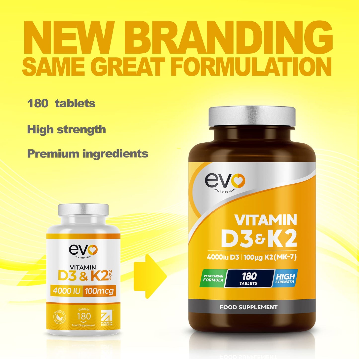 EVO NUTRITION Vitamin D3 4000iu & Vitamin K2 100ug (MK7) |180 D K Vegetarian Tablets | 1-A-Day | 6 Month Supply | High Strength | Vitamin D K2 Supplement | Made in the UK | Cholecalciferol & Menaquinone
