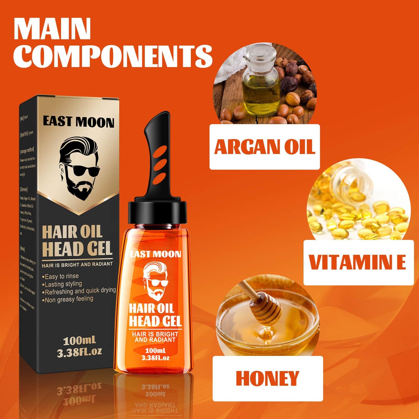 QIEEUMIN 2 in 1 Hair Wax Gel with Comb, Hair Setting Gel with Dip Comb, Men Hair Styling Gel with Comb, Long-Lasting Fluffy Fast Build Hair Oil Head Gel 100ml