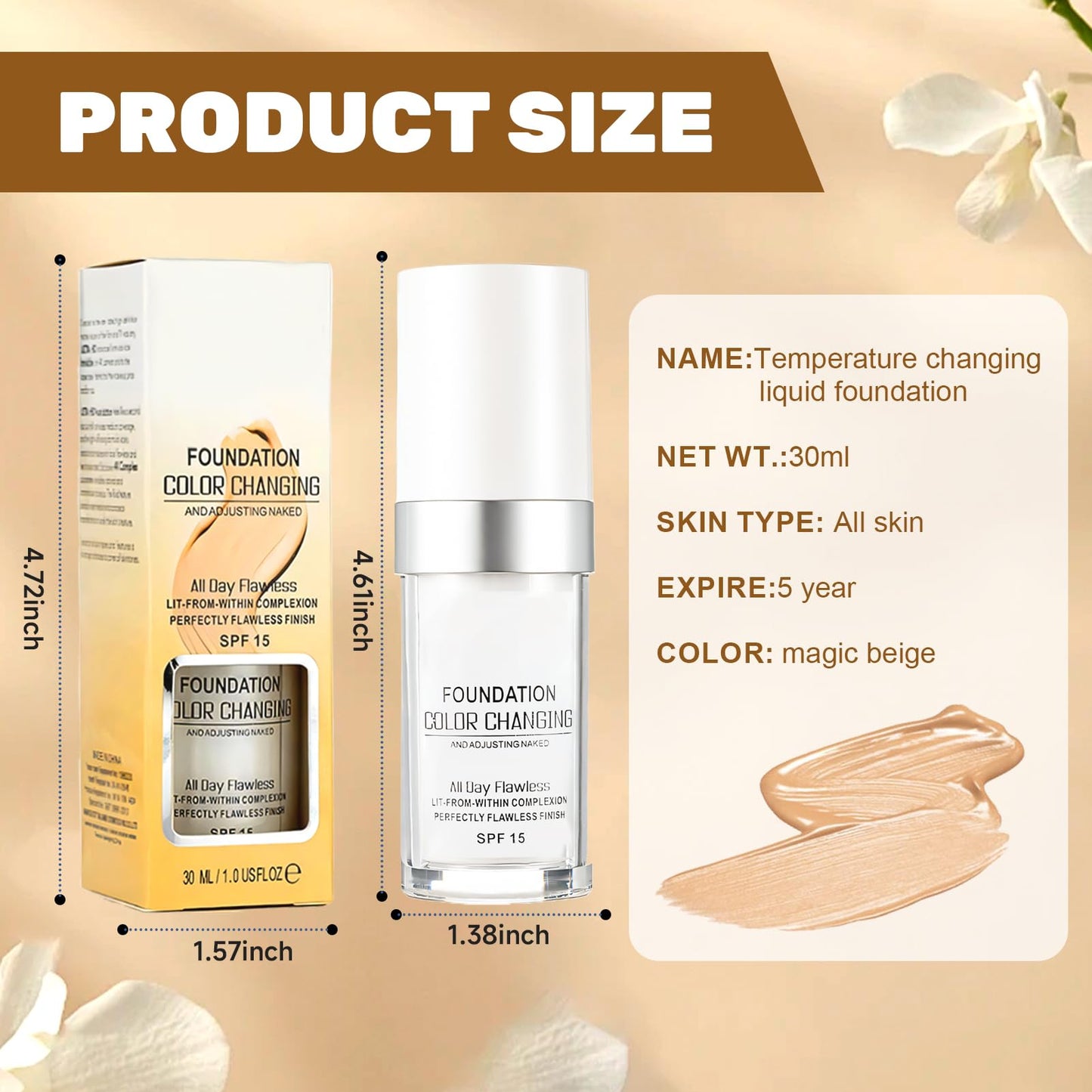 Allony Colour Changing Mature Skin Foundation, Skin Temperature Changing Liquid Foundation, Colour Changing Foundation for Mature Skin, Hydrating, Long Lasting Waterproof Make up Foundations